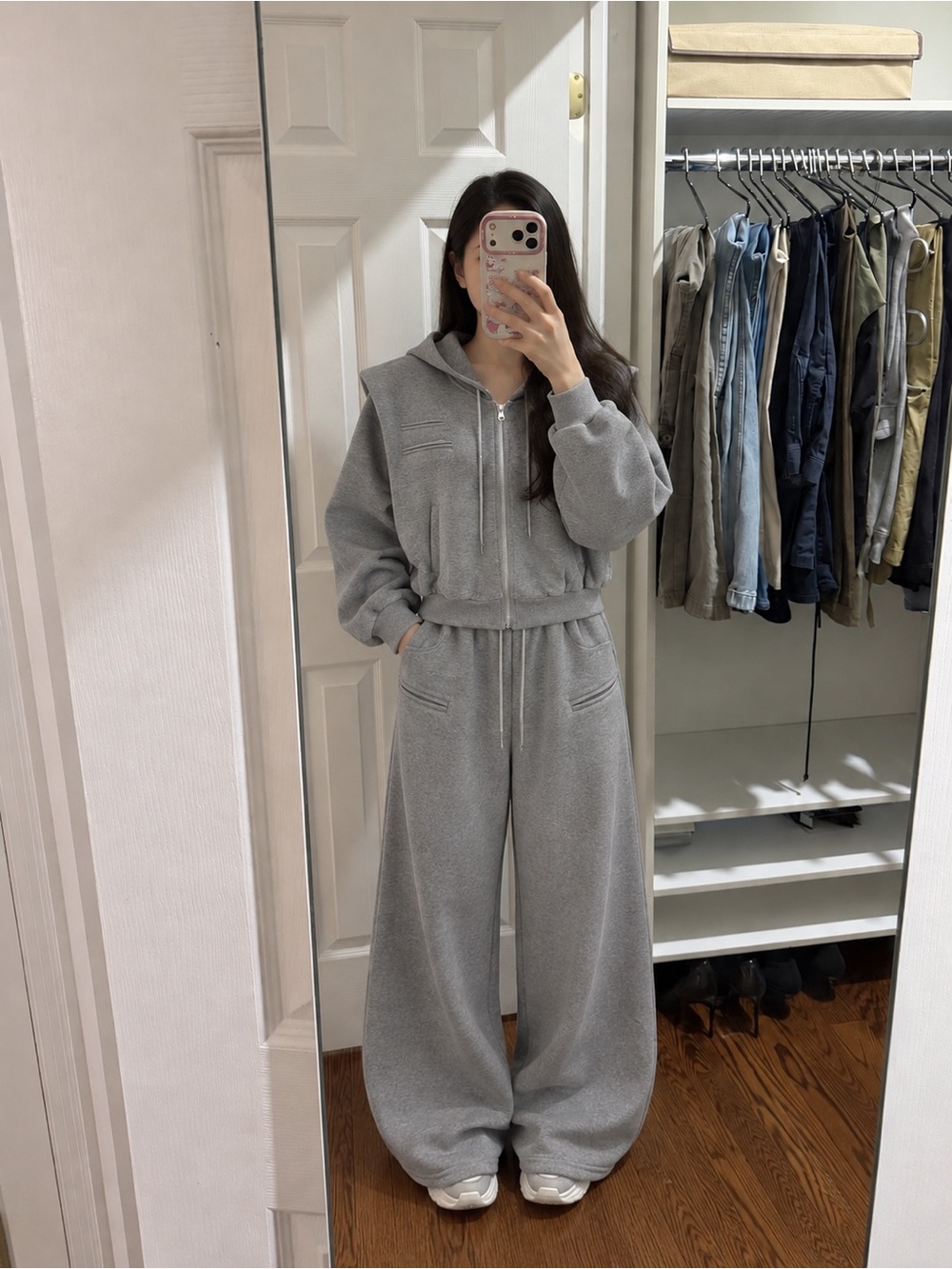 Gray Wide-Leg Hoodie Sweatpants Set - Casual Women's Loungewear